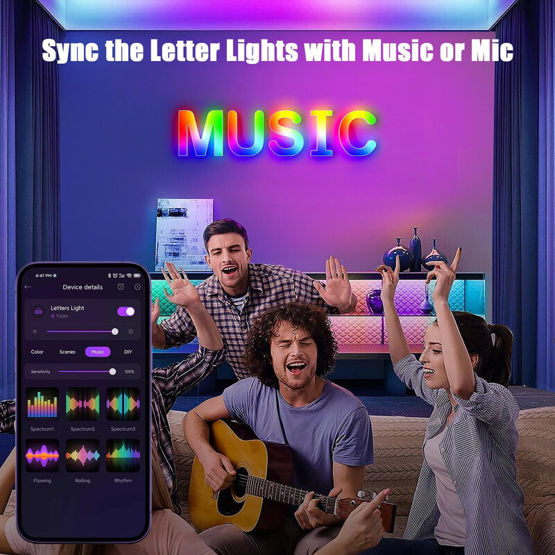Luz Led colorida del alfabeto con aplicación inteligente, señal de sincronización de música MeRGBW, regalo para niños y niñas, decoración, luz nocturna, letra X