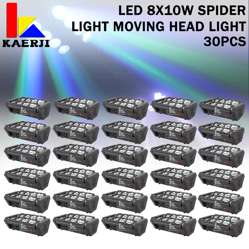 Free Shipping 30Pcs 8x10W Led Spider Light Sound Mode LED Moving Head Lights led Beam Stage Dj RGBW DMX512 disco lighting