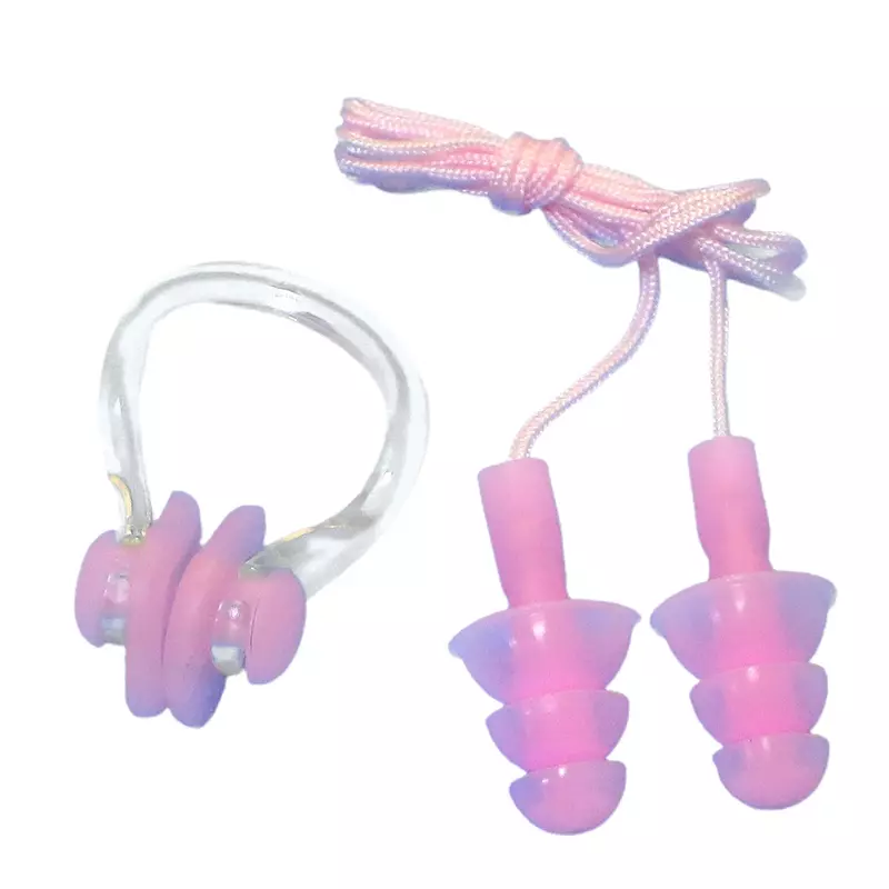 Conjunto de tampões para os ouvidos e clipes para o nariz para crianças, criança, leve, silicone, piscina de água, mar, alto desempenho, prático, novo