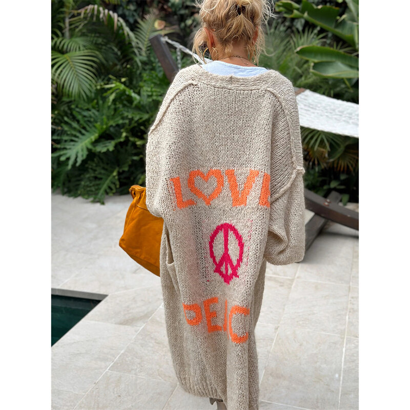 Gilet long en patchwork à rayures pour femmes, cardigan élégant, manteau pull, couverture douce, mode streetwear, 2024