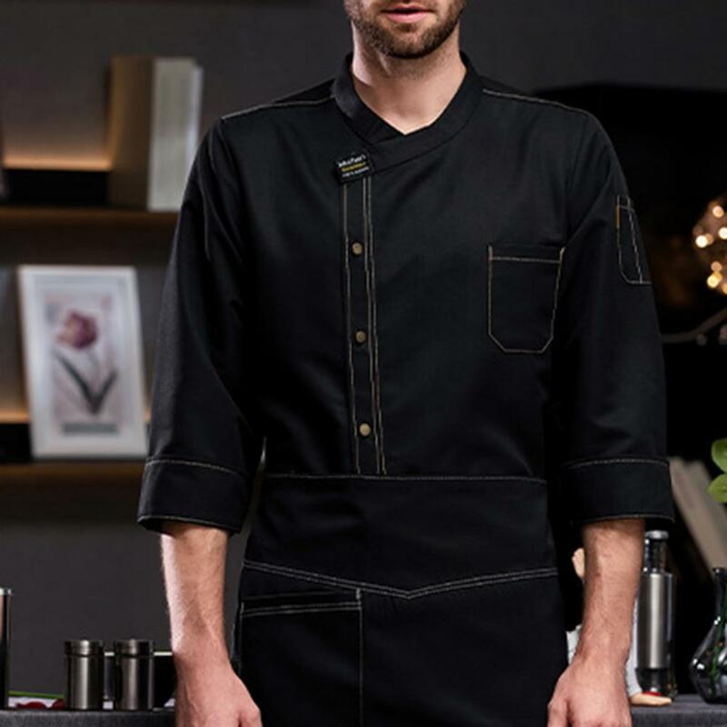 Unisex uniforme de chef longo lavável, Top respirável, macio, elegante, cozinheiro de cozinha, padaria, restaurante, garçom