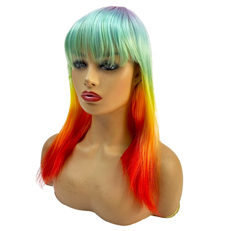 Perucas sintéticas do arco-íris para mulheres, perucas retas longas para meninas, cor gradiente, dramatização, festa de feriado