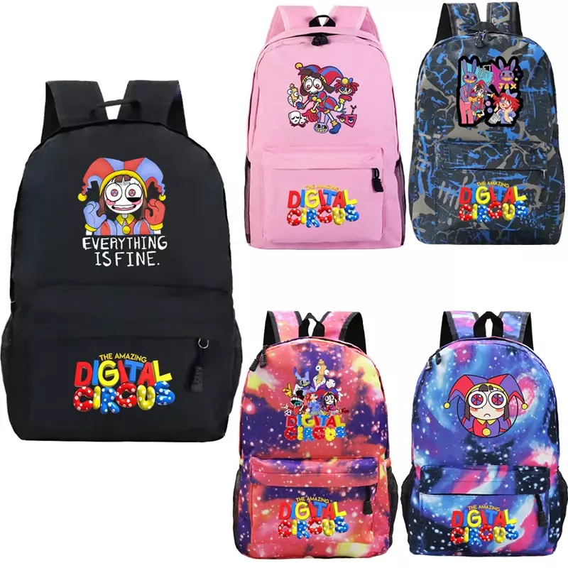 Tas punggung sekolah anak laki-laki perempuan, tas punggung anak-anak sehari-hari pelajar Anime The Amazing Digital sirkus Jax Pomni