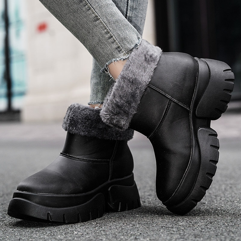 STRONGSHEN-Botas de couro impermeáveis para mulheres, botas de neve, sapatos de inverno, manter aquecido, plataforma de pele, sapatos casuais femininos
