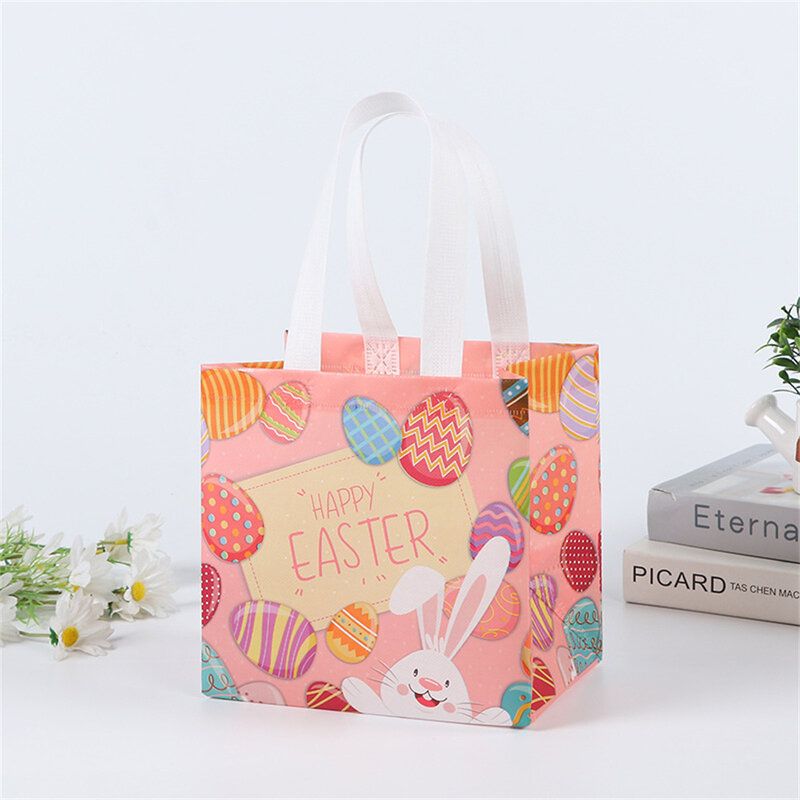 Happy Easter Tote Bags con manico sacchetti regalo in tessuto Non tessuto confezione regalo di caramelle bomboniere borsa forniture per decorazioni per feste di pasqua per bambini