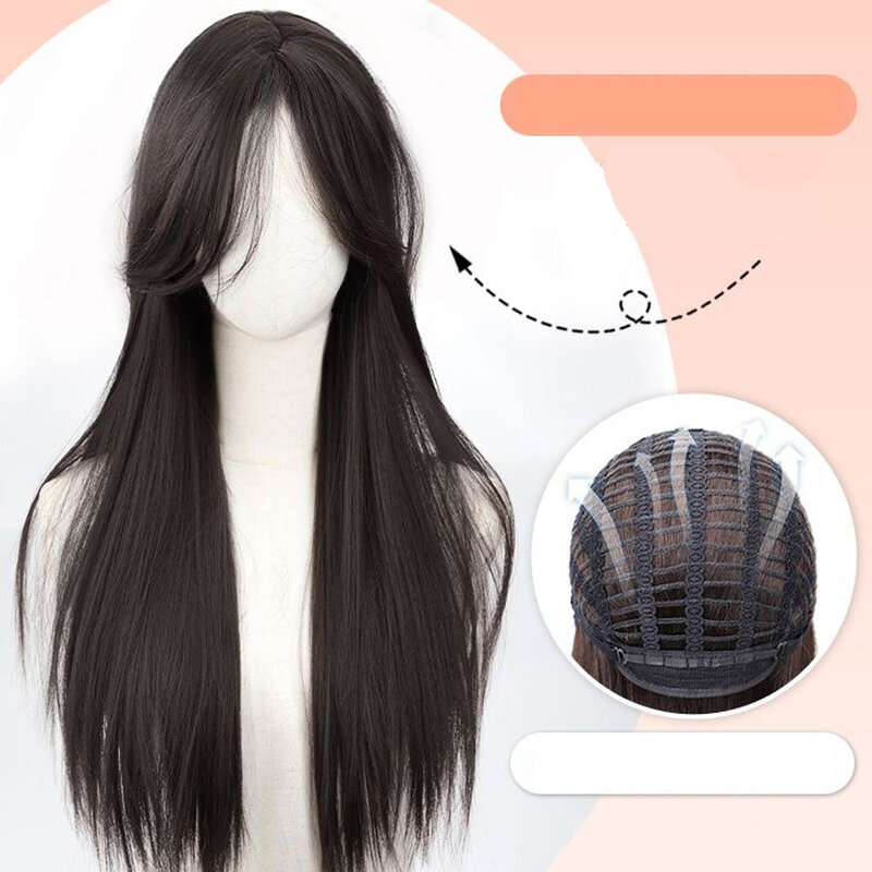 60Cm Simuleren Big Wave Curly Mid Split Full Head Cover Eendelig Pruik Full Top Pruik Cover Hair Extensions