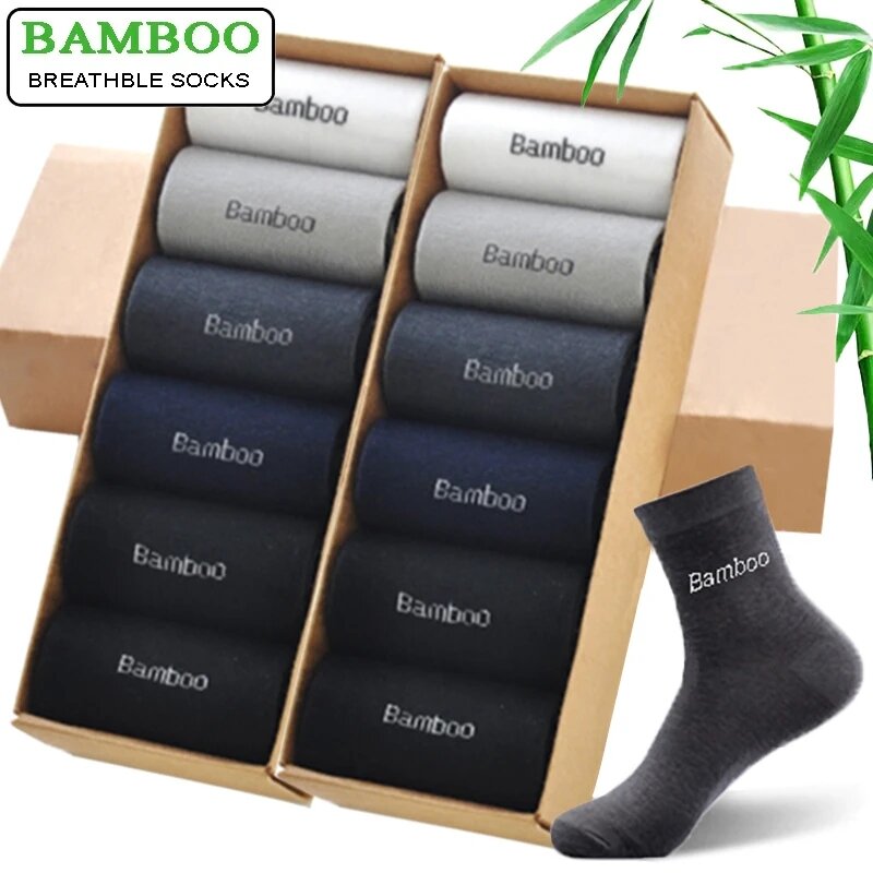 10 Pasang/Lot Kaus Kaki Bambu Pria Merek Nyaman Bersirkulasi Kasual Bisnis Pria Kaus Kaki Kru Kualitas Tinggi Menjamin Hadiah Pria Sox