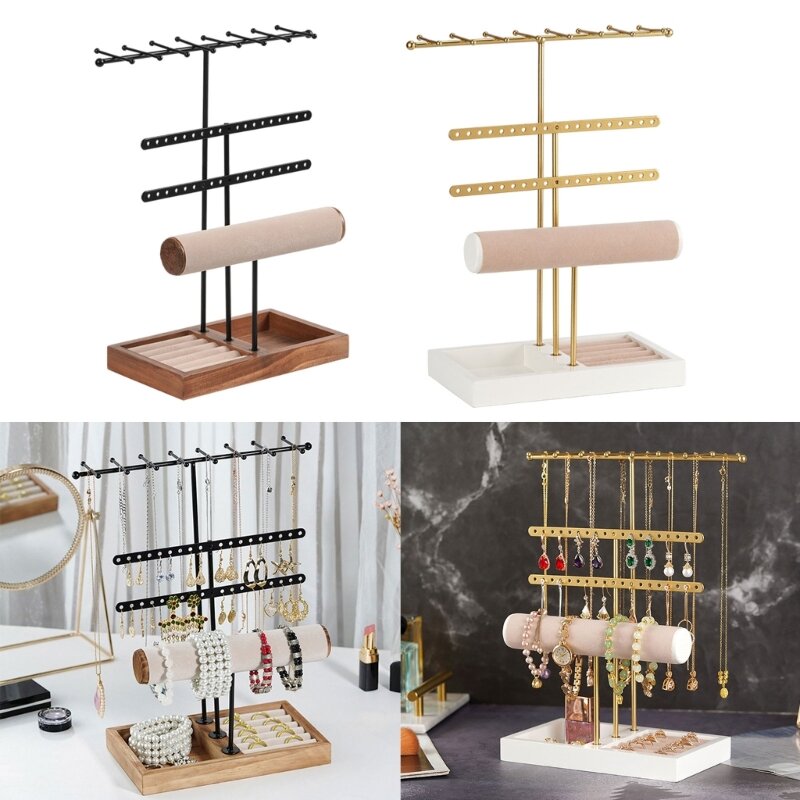 Adjustable Jewelry Stand Multifunctional Jewelry Display Holder Necklace Display Stand Rings Holder Suitable for Desktop