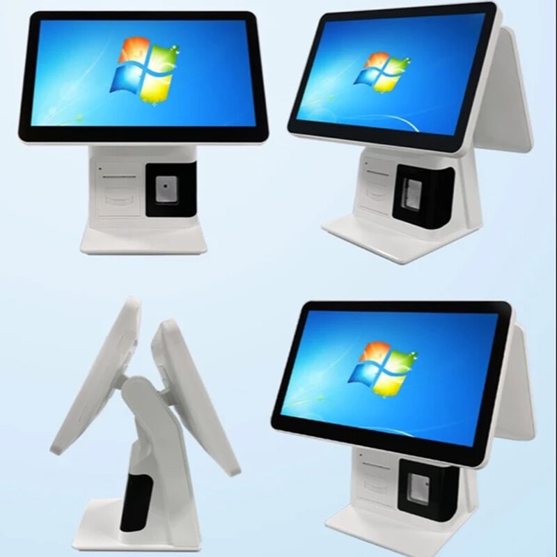 Terminal Windows POS layar tunggal atau ganda dengan pemindai 2D Printer termal 58mm Intel i3/i5 layar sentuh Win10 kasir