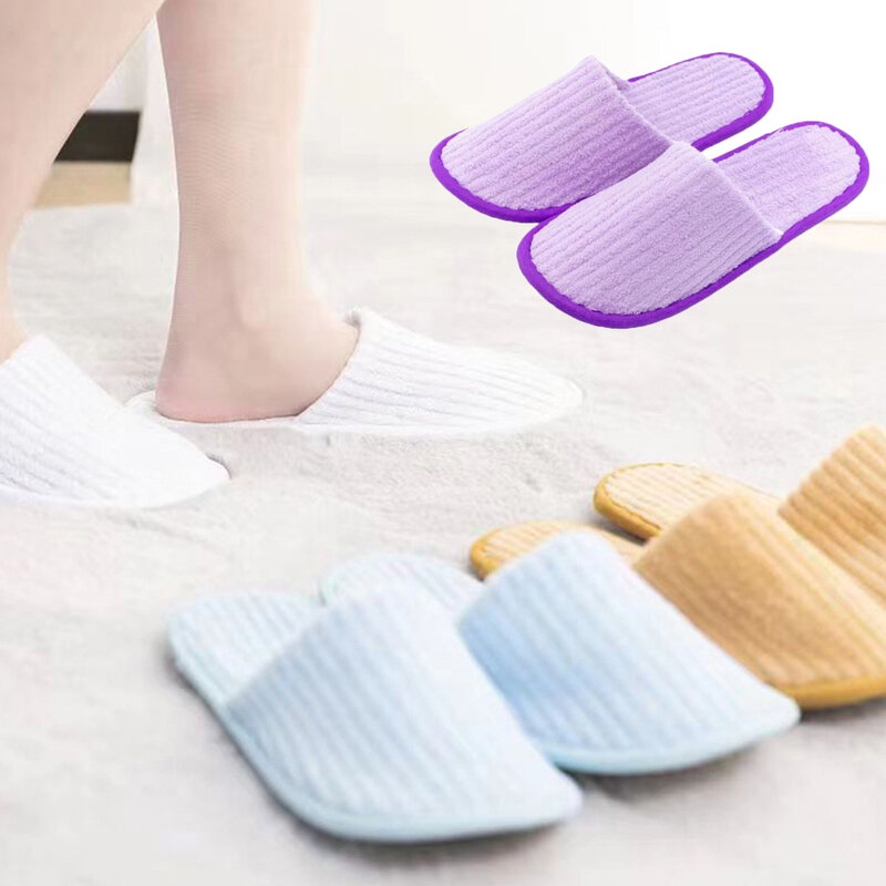 Coral Fleece Women Men Disposable Slippers One Time Use Closed Toe Non-slip Hotel Slippers High Quality Travel Bathroom Slippers