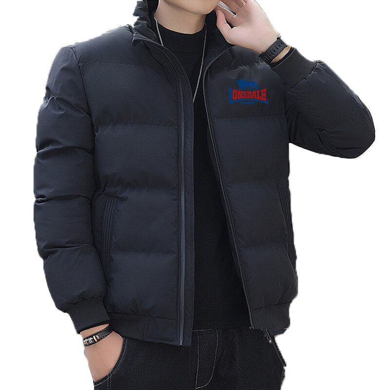 Jaqueta espessa masculina com gola alta, jaqueta quente, à prova de vento, zíper, esportes, lazer, marca de moda, venda quente, inverno