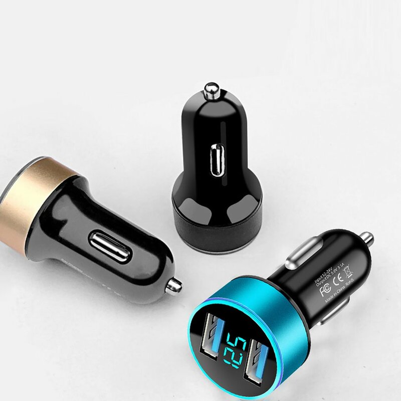 Dual USB Digital Display Car Charger Portable Car Cigarette Lighter With LED Display Smart Phone USB Adapter Car Accessories