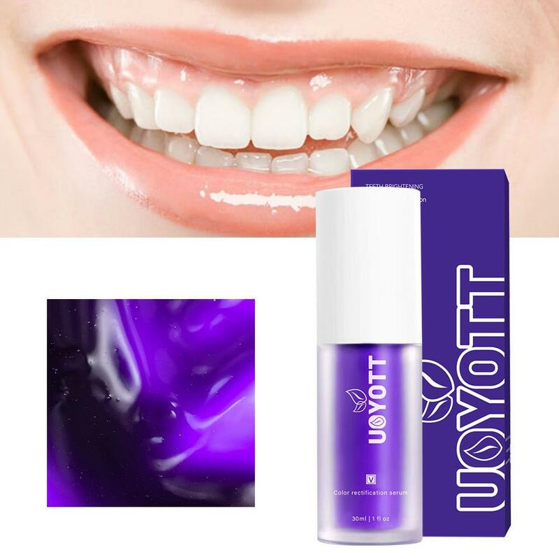 Creme dental roxo Limpa a cavidade oral, ilumina o cuidado amarelecimento, Proteção branca, Removendo os dentes, Gengiva Dental, R8V2, 30ml