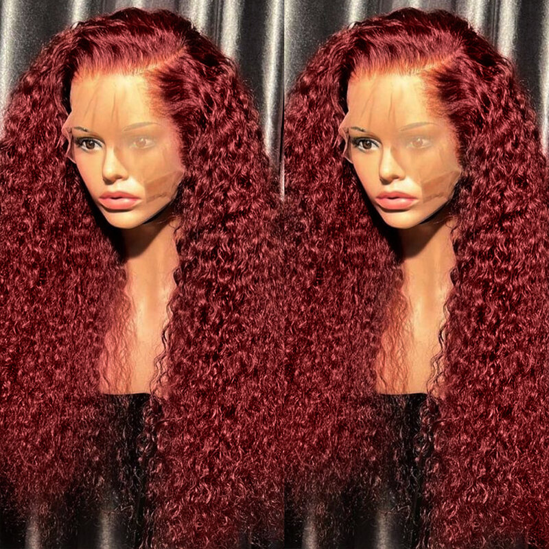 Perruque Lace Front Wig naturelle brésilienne ondulée, cheveux humains, bordeaux 99j, 13x4, 13x6, HD, pre-plucked, pour femmes