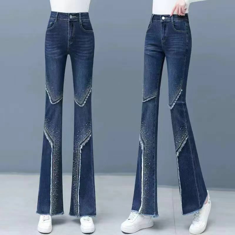 Biurowa damska Casual dżinsy dzwony wiosna jesień koreańska moda Y2k prasowanie brzegów wysoka talia szczupła prosta spodnie dżinsowe