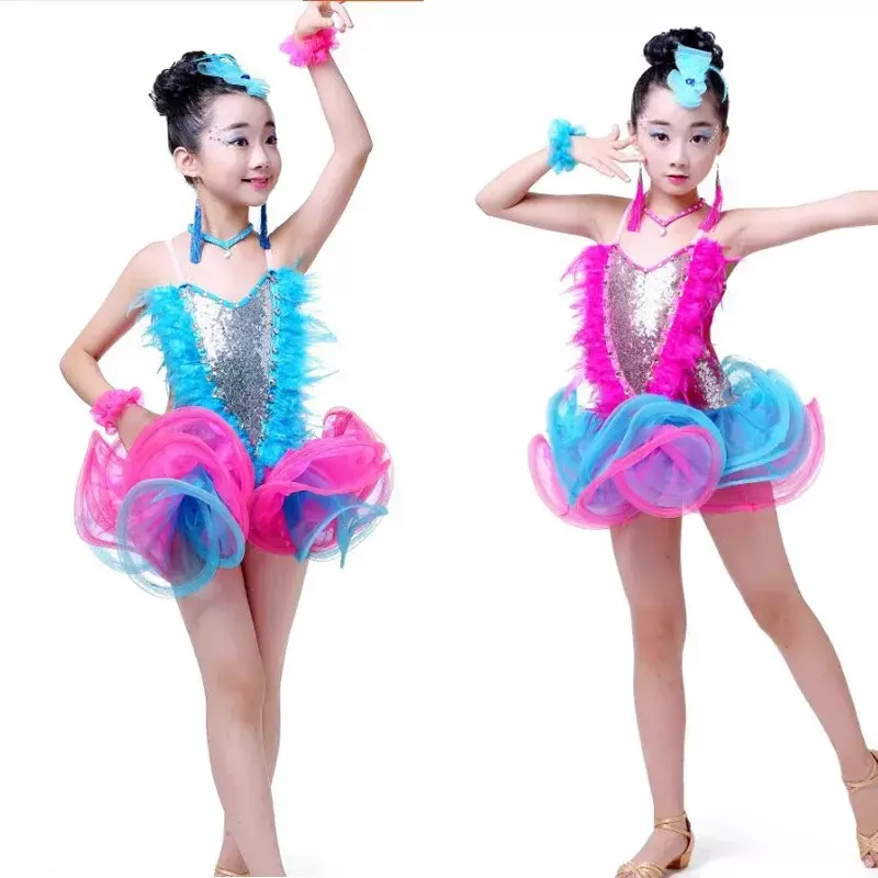 Meisjes Jazz Dancewear Kostuum Kids Kind Dansen Tutu Jurk Kleding Voor Meisjes Moderne Latin Lovertjes Ballroom Feest Dansjurk
