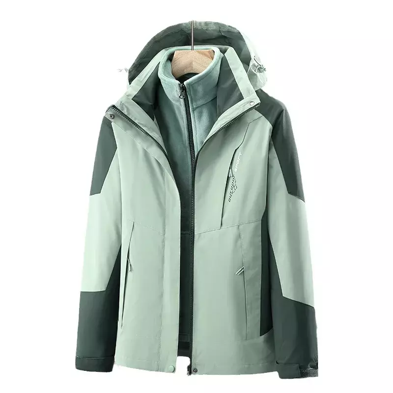 야외 방수 수트 남녀공용 투피스 세트, 두꺼운 따뜻한 코트, 캠핑 바람막이 겨울 코트, 하이킹 방풍, 3 in 1