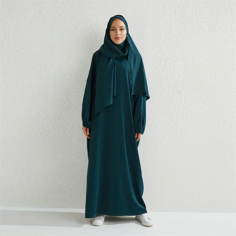 Muslimische Abaya Gebets kleid einteilige Kapuze Smocking Ärmel islamische Kleidung Frauen Dubai Saudi Black Robe türkische Bescheidenheit