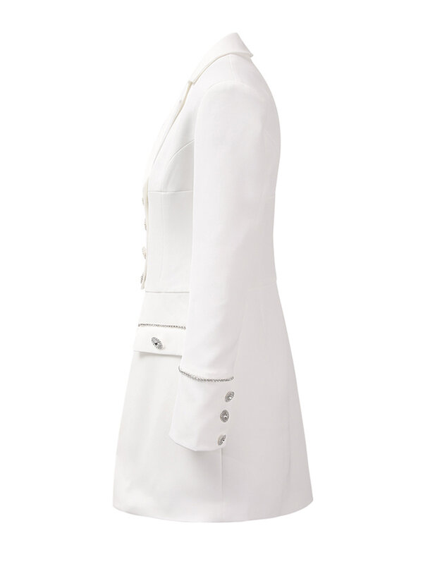 Женский Повседневный облегающий костюм высокого качества, белый пикантный однобортный Длинный блейзер с длинными рукавами и бриллиантами + шорты, комплект из двух предметов, 2024