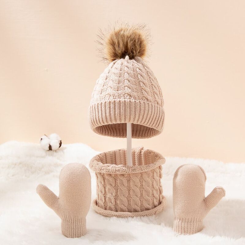 3 Teile/satz Nette Baby Hut Schal Handschuhe Set Einfarbig Baumwolle Caps Winter Warm Zubehör für Kinder 0-3 jahre Jungen Mädchen Kinder