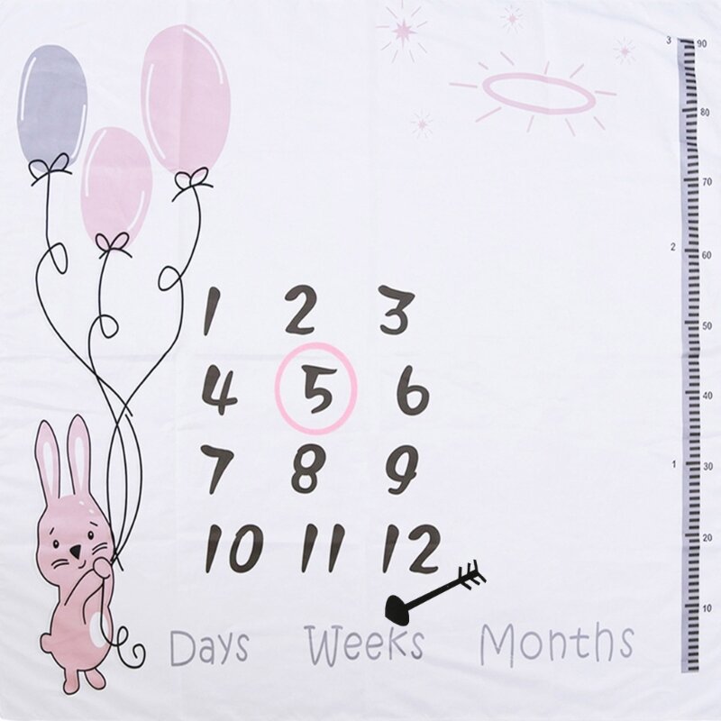 RIRI 1 Juego manta crecimiento mensual para bebé, accesorios fotografía recién nacido, fondo con impresión dibujos