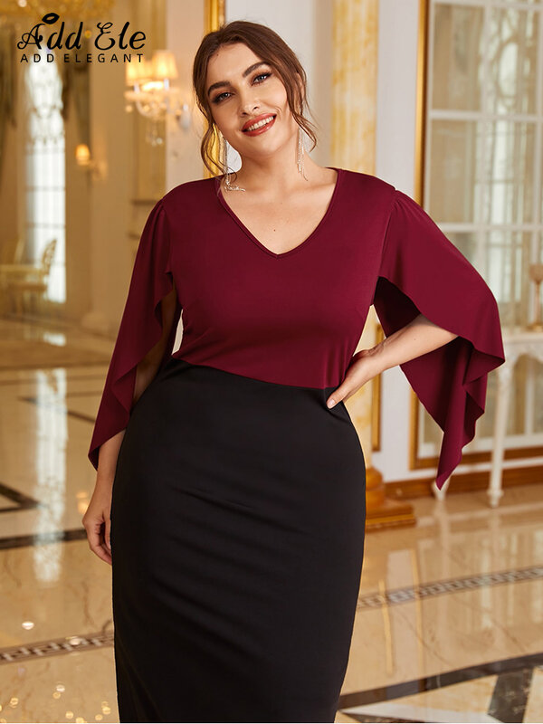 إضافة أنيقة 2022 الخريف حجم كبير فستان للنساء انقسام الأكمام خياطة اللون الخامس الرقبة الإناث الخصر لطيف Bodycon فساتين B214