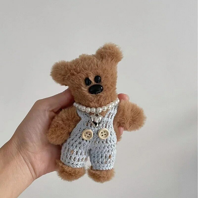 Pequeno urso Kawaii Plush Toy Keychain para crianças, pingente de mochila, Cartoon Anti Drop Chain, chaveiro bonito do carro, acessórios para mulheres, 15cm