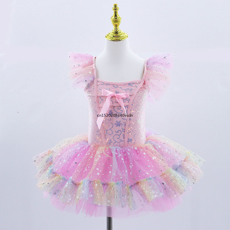 Dziecięca profesjonalna spódnica baletowa dziewczyna cekiny frędzle sukienka do tańca nowoczesnego gimnastyczny trykot baletowy Tutu urodziny sukienka księżniczki