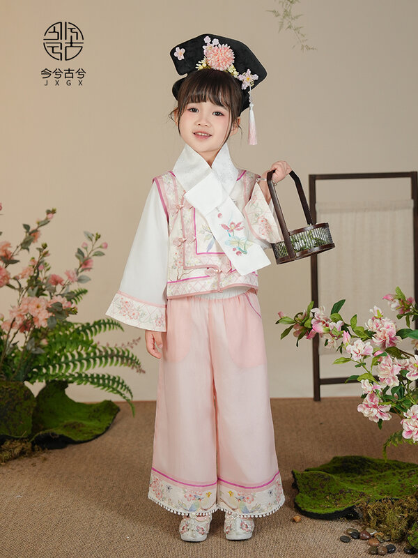 بدلة هانفو منقوشة للأطفال ، أزياء قديمة للبنات ، موضة وطنية جديدة ، مهرجان الربيع ، ملابس للبنات ،