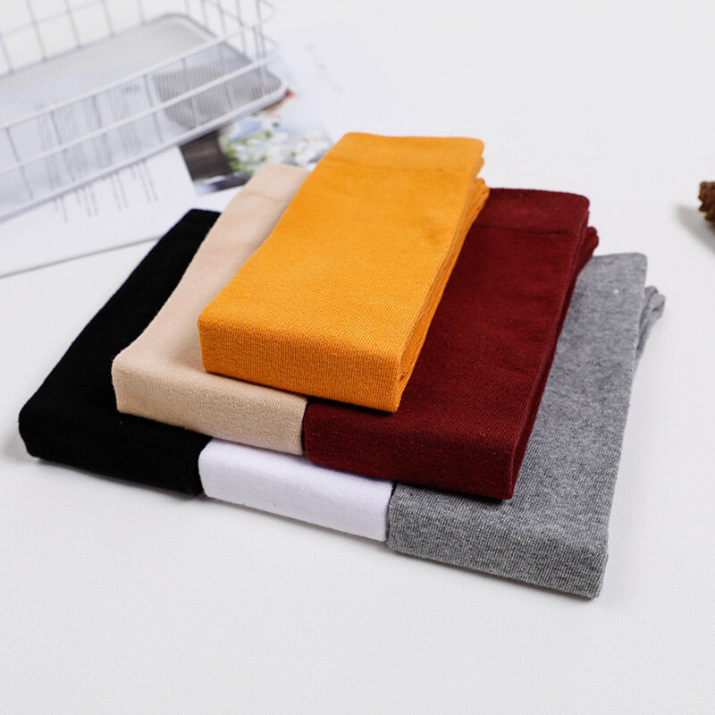 Harajuku-calcetines largos de algodón para mujer, medias gruesas y cálidas de estilo Retro e informal, para regalo, color blanco, negro, amarillo, gris y rojo
