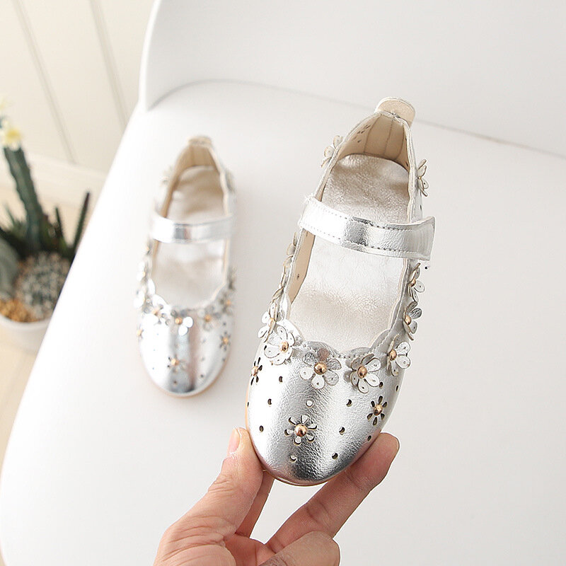 Zapatos de fondo suave de cuero de princesa para niñas, zapatos individuales de flores, blanco, fiesta de boda, nuevo, A966