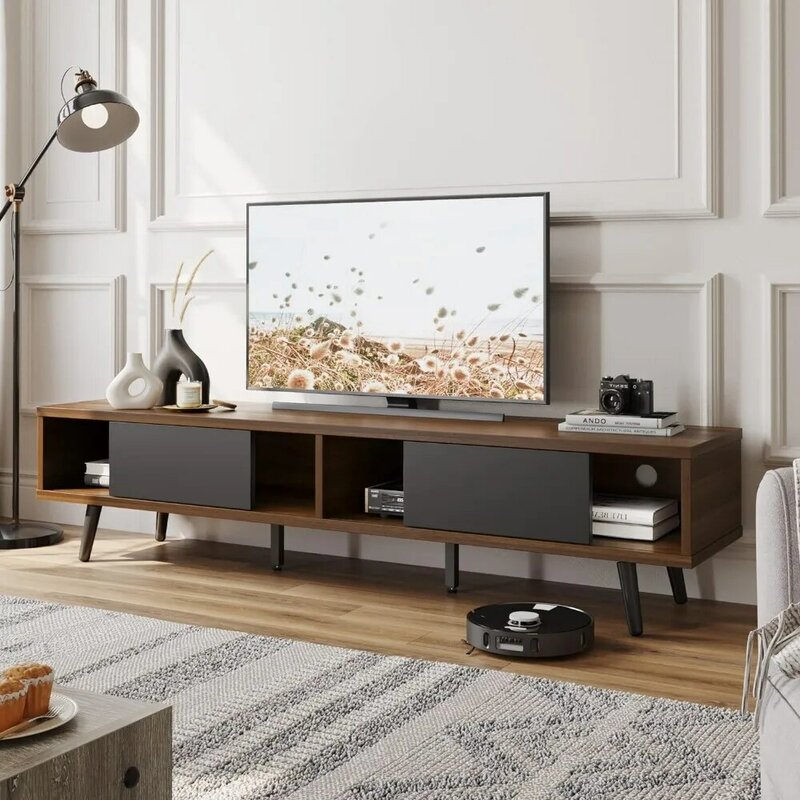 Современная ТВ-подставка размером 70 дюймов среднего века для телевизора размером 75 дюймов, низкопрофильная ТВ-подставка с хранилищем, развлекательный центр для гостиной