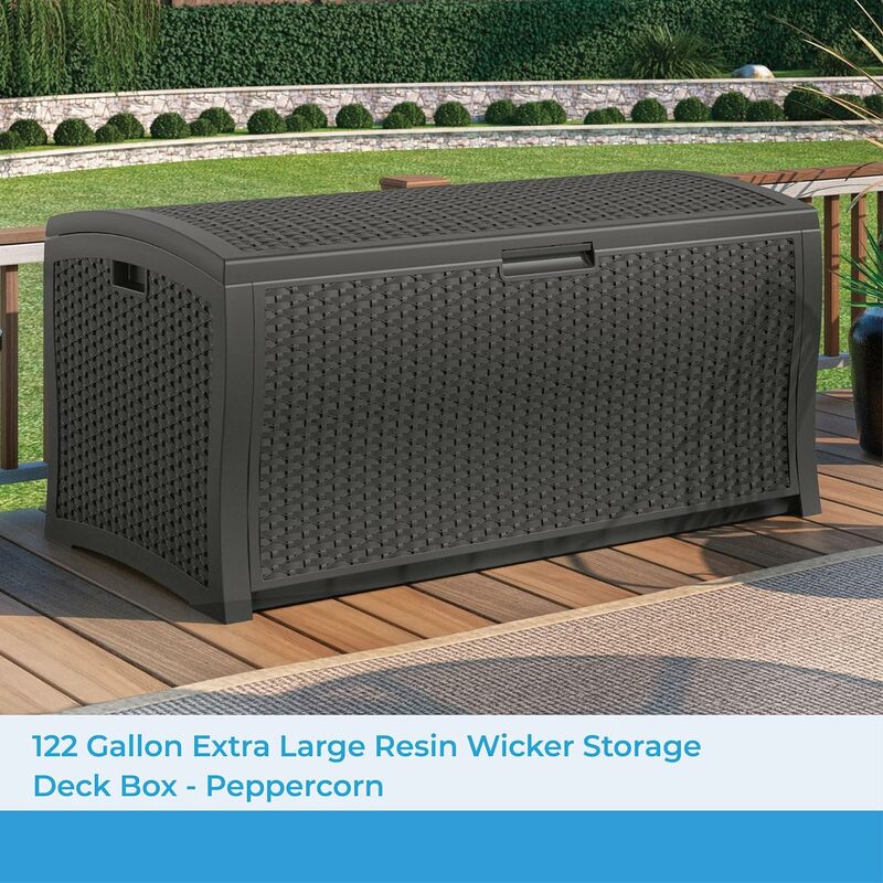 Resina Wicker Armazenamento Deck Box, Outdoor Peppercorn Box, 122 galões, Extra Grande, Suncast