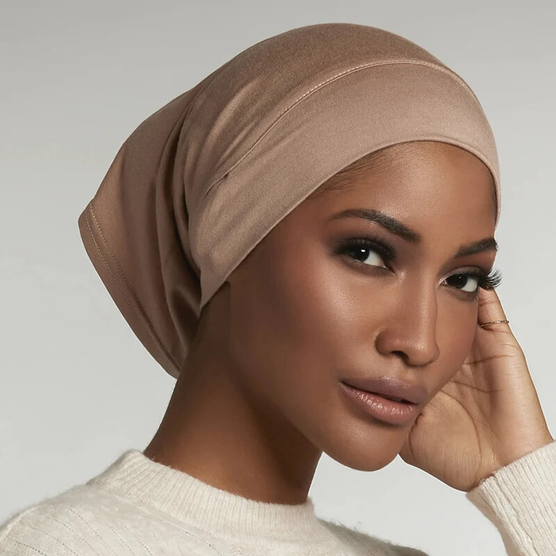 Ramadan-Tampas Hijabs interiores para Mulheres Muçulmanas, sob o lenço, Stretch Jersey, Turbante Islâmico, Bonnet Feminino, Frente Redonda, Sob Hijab