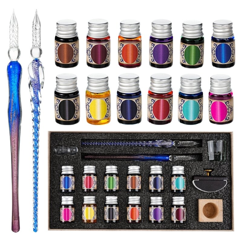 New Glass Dip Pen and Colorful Set Beginner Pen 12 Bottles