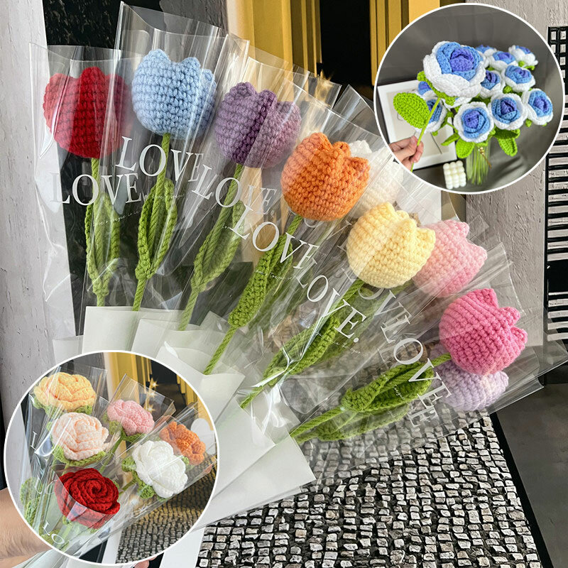 Букет для вязания «сделай сам», букет розы, Подсолнухи, искусственные цветы ручной вязки, домашний цветочный букет для вязания крючком на столе
