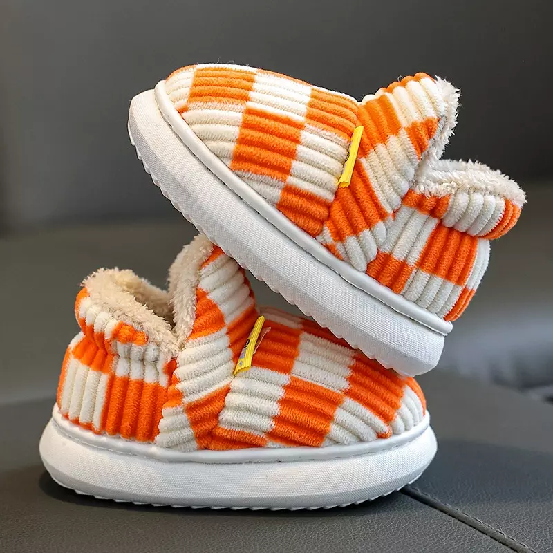 Winter Kids Baby Boys Girls Winter Slippers Checkered Non-Slip Home Indoors Shoes Fashion Warm Children Bedroom Shoes Slippers