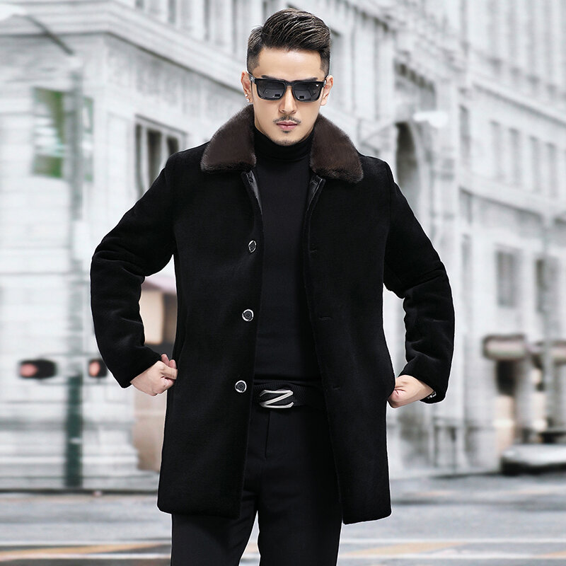 2023 autunno inverno nuove giacche da tosatura da uomo in vera pelliccia di visone maschile cappotti da uomo lunghi cappotti caldi in vera pelliccia P499