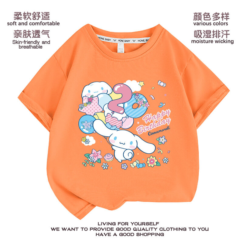 Kawaii Sanrio Cinnamoroll Cartoon Kids t-Shirt Summer New Loose Casual Cotton top a maniche corte Bottoming Shirt regali per bambini