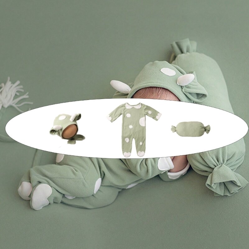 귀여운 아기 소년 사진 소품 기억에 남는 촬영을위한 3 피스 신생아 암소 의상 세트 DropShipping