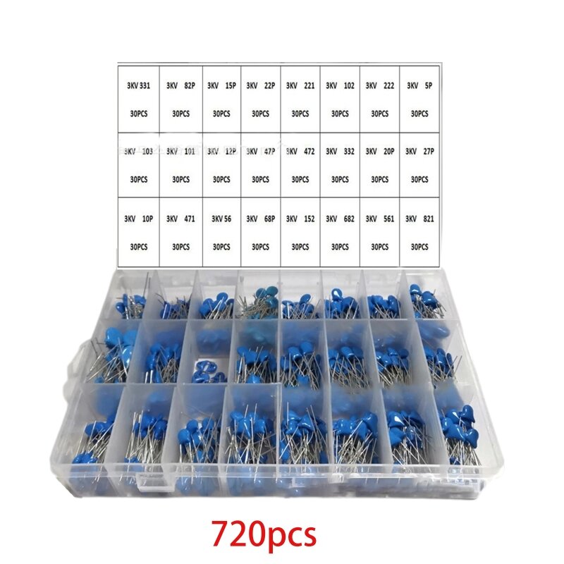 720PCS 3KV 3000V 5PF-821PF 24 Values Assorted Ceramic Capacitors Package Dropship