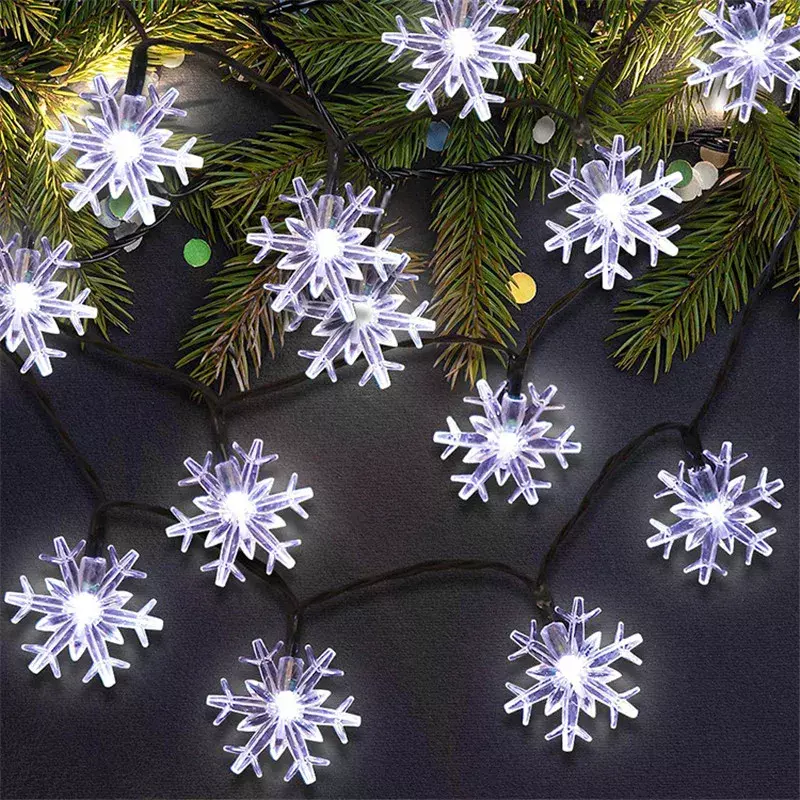 Copos de nieve solares de 12m, guirnalda de luces Led para árbol de Navidad, fiesta, hogar, exterior, vacaciones, boda, lámpara de decoración