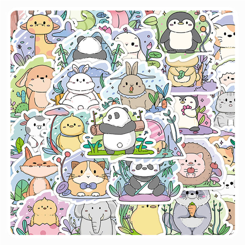 10/30/60pcs Kawaii Zoo Cartoon Stickers Animal Panda Elephant Decals Waterproof Graffiti Water Bottle Planner Diary Cute Sticker