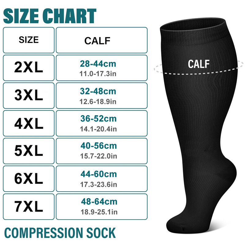 1 paio 20-30 MmHg uomini e donne Plus Size 2XL-7XL calze di supporto per vene Varicose calze a compressione per vitelli per lo sport Running Yoga