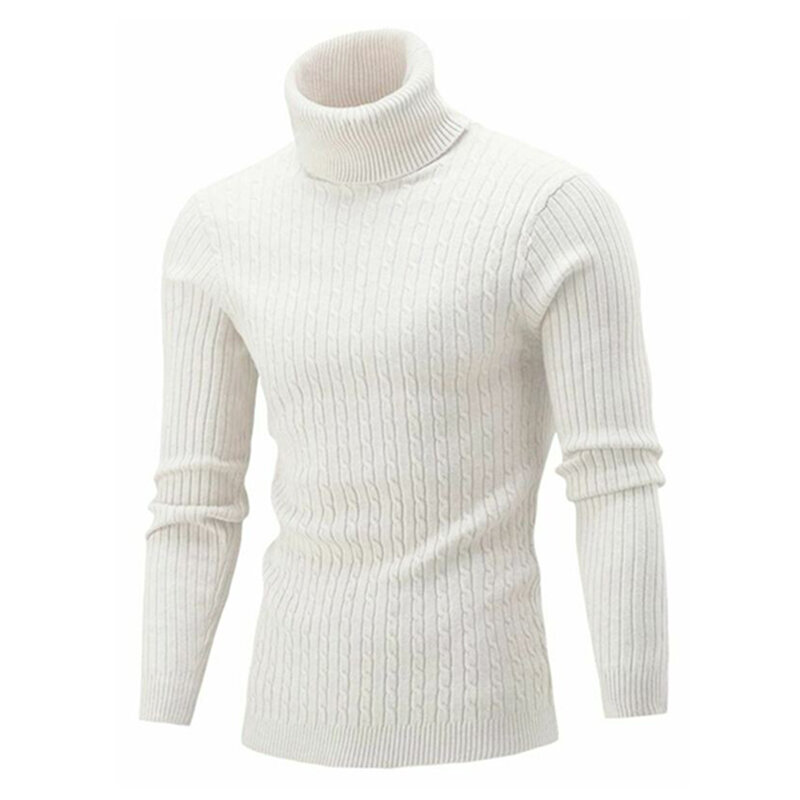 Zimowy ciepły sweter z golfem jesień męski Rollneck ciepły sweter z dzianiny chroń szyję S-XXL