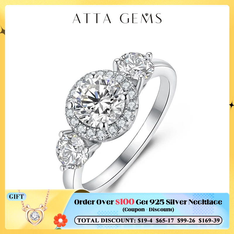 ATTAGEMS Moissanite Diamond 18K Gold Plated Jewelry Woman Rings For Women Luxury 925 Sterling Silver Ring Wedding Band Ring