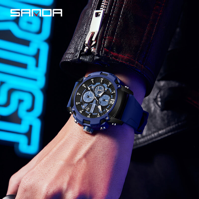SANDA-Relógio de quartzo impermeável masculino, ponteiros luminosos, movimento, relógio de pulso esportivo, marca original, data, 5312
