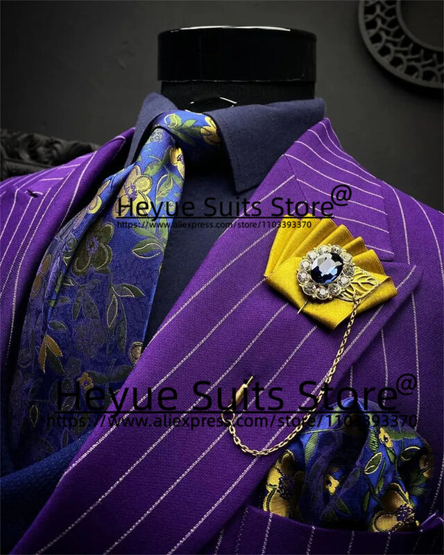 Costumes de mariage à rayures violettes pour hommes, style italien, coupe couvertes, revers Patricia, smokings de marié, blazer masculin élégant, ensembles de 2 pièces