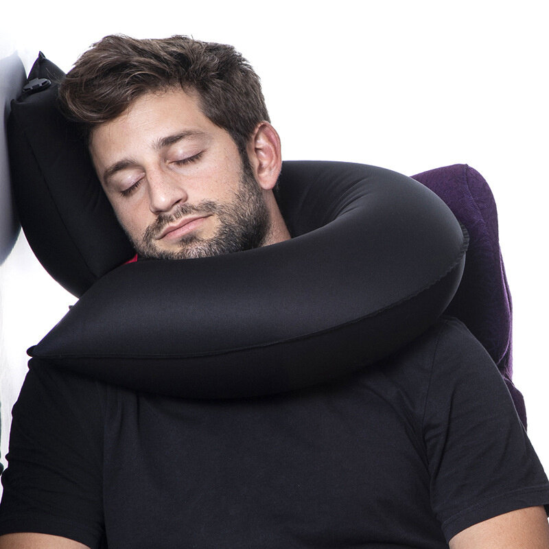 CandyCaneNew-almohada inflable para cuello en forma de U, soporte de viaje para el cuello y la barbilla para aviones, coche y hogar, bolsa de transporte, lavado a mano