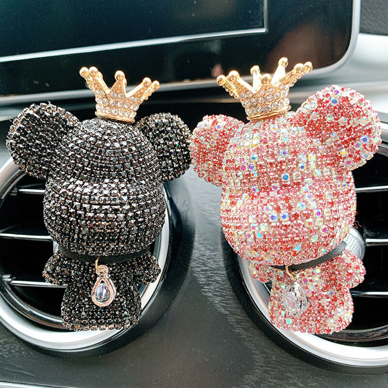 Car air conditioning vents with diamond fragrance clip personalized cute bear aromatherapy cartoon big head bear decoration